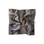 Gümüş Karışık Leopar Desen Twill İpek Eşarp