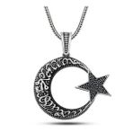 Gümüş Kelime-i Tevhid Yazılı Taşlı Erkek Kolye