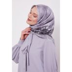 Gümüş Kenar Benekli Twill İpek Eşarp