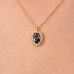 Gümüş Kolye - Oval Mistik Topaz Taşlı Vintage Tasarım 925 Ayar Gümüş Kolye