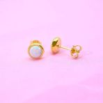 Gümüş Küpe - Kadın Yuvarlak Opal Taşlı 925 Ayar Gümüş Küpe