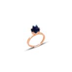 Gümüş Lotus çiçeği modeli safir renkli taşlı ayarlamalı yüzük