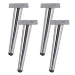 Gümüş Metal Demir Masa Ayakları - Sehpa, TV Sehpası, Kanepe ve Yan Masalar için Kauçuk Kaymaz Mat ile 4 adet Konik Eğimli Ayaklar - 9,9 cm Yükseklik