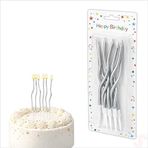 Gümüş Metalik Krom Renkli Spiral Pasta Mumu 14 cm - 6 Adet