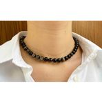 Gümüş Obsidyen Taşı Doğaltaş Kolye 10 mm