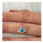 Gümüş Opal Taşlı Rose Lotus Çiçeği Kolye