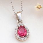 Gümüş Pembe Damla Zirkon Taşlı Kadın Kolye SL6222