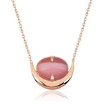 Gümüş Pembe Kedi Gözü Taşlı Hilal Kolye SL3419