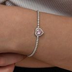 Gümüş Pembe Taşlı Kalpli Su Yolu Bileklik SL9136