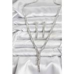 Gümüş Renk Baget Zirkon Taşlı Kadın Kolye Küpe Set - Ebj251115w38367