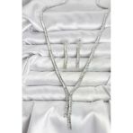 Gümüş Renk Baget Zirkon Taşlı Kadın Kolye Küpe Set - Tj-Bko10637