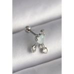 Gümüş Renk Beyaz Minelik Kalp Sallantı Zirkon Taş Detay Tragus Piercing