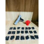Gümüş Renk Boncuklu Oyuncak Tabanca 1 Adet + 1 Adet Hedef Kırmızı 9 cm + 21 Paket Boncuk