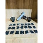 Gümüş Renk Boncuklu Oyuncak Tabanca 1 Adet + 2 Adet Hedef 9 Cm Siyah + 21 Paket Boncuk Karışık