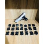 Gümüş Renk Boncuklu Oyuncak Tabanca Oyuncak Silah Boncuk Atan 1 Adet + 21 Paket Boncuk - Gri