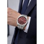 Gümüş Renk Bordo Kadran Çelik Kordon 40MM Ufak Kasa Erkek Kol Saati