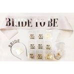 Gümüş Renk Bride Partisi Taç Kuşak Dövme Bileklik Seti Full 13 Parça - Standart