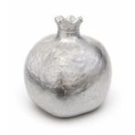 Gümüş Renk Cam Poliresin Nar Biblo Vazo, Taçlı, 8x8 cm, Dekoratif Çiçeklik, 1 Parça