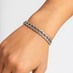 Gümüş Renk Cuban Kalın Unisex Erkek Metal Beyaz Çelik Zincir Çelik Bileklik- 2800