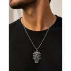 Gümüş Renk Gitar Kafa Figürlü Sol Anahtarı Kolye Paslanmaz Çelik Zincirli 60 Cm Unisex Müzik Kolyesi