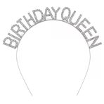 Gümüş Renk Kristal Taşlı Parlak Birthday Queen Yazılı Kraliçe Taç 16X17 Cm Mirsm0010k-Smr-D079