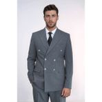 Gümüş Renk Metal Düğmeli Slim Fit Kruvaze Antrasit Erkek Takım Elbise – Wessi - 50 - Gri - 6