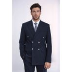 Gümüş Renk Metal Düğmeli Slim Fit Kruvaze Lacivert Erkek Takım Elbise – Wessi - 50 - 6