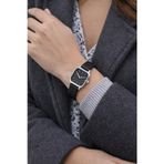 Gümüş Renk Minimal Kare Kasa Siyah Yumuşak Deri Kordonlu Şık Zarif Analog Kadın Kol Saati