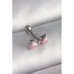 Gümüş Renk Pembe Kurdele Zirkon Taş Detay Tragus Piercing