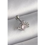 Gümüş Renk Pembe Mineli Kalp Zirkon Taş Detay Tragus Piercing - Ebj241123w29412