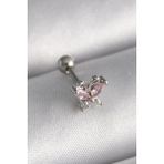 Gümüş Renk Pembe Zirkon Taşlı Kelebek Tragus Piercing - EBJ241123W29392