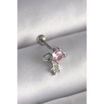 Gümüş Renk Pembe Zirkon Taşlı Sallantı Yıldız Detay Tragus Piercing - EBJ241123W29388 PR1237