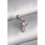 Gümüş Renk Pembe Zirkon Taşlı Sallantı Yıldız Detay Tragus Piercing - Ebj241123w29388