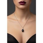 Gümüş Renk Sıra Taşlı Siyah Damla Model Sf Zincir Çelik Kolye - 3781