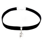 Gümüş Renk Siyah Kadife Kadın Kuş Choker Kolye
