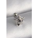 Gümüş Renk Siyah Zirkon Taş Detay Örümcek Ağ Model Tragus Piercing - EBJ241123W29444