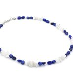 Gümüş Renk Tasarım Doğal Lapis Lazuli Ve Ay Taşı Kolye
