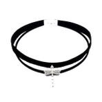 Gümüş Renk Yusufcuk Siyah Kadife -Süet Kadın Choker Tasma Kolye