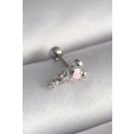 Gümüş Renk Zirkon Taş Detay Pembe Kalp İşleme Tragus Piercing - Ebj241123w29432