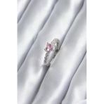 Gümüş Renk Zirkon Taşlı Pembe Kristal Kalp Model Kadın Yüzük -1492