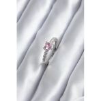 Gümüş Renk Zirkon Taşlı Pembe Kristal Kalp Model Kadın Yüzük Vice1395 2291
