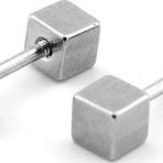 Gümüş Renkli Küp Tasarım Vidalı Bar Piercing Kadın Erkek Küpe ER048