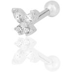 Gümüş rodyumlu baget taşlı kelebek modeli Tragus helix Piercing küpe