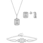 Gümüş rodyumlu baget taşlı kolye küpe ve bilezik gümüş set [barcode]