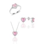 Gümüş rodyumlu pembe taşlı pırlanta montürlü Kalp modeli üçlü set [barcode] 12