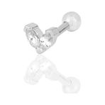 Gümüş Rodyumlu Zirkon İki Taşlı Tragus Helix Piercing Küpe Gümüş