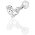 Gümüş rodyumlu zirkon iki taşlı Tragus helix Piercing küpe