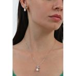 Gümüş Rodyumlu Zirkon Taşlı Kelebek Modeli Kolye Ve Küpeden Oluşan İkili Sallantılı İncili Set Sgtl13036rodaj