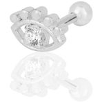Gümüş rodyumlu zirkon taşlı kirpikli göz modeli Tragus helix Piercing küpe