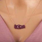 Gümüş Rose Ay Yıldız Türkiye Haritası Kadın Kolye SL5324